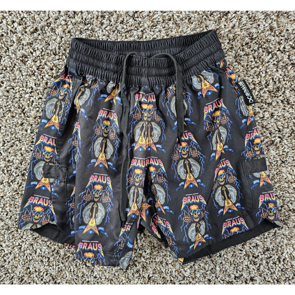Braus Fight Rock and Roll No Gi fight shorts Boys Sz M skull and guitar design